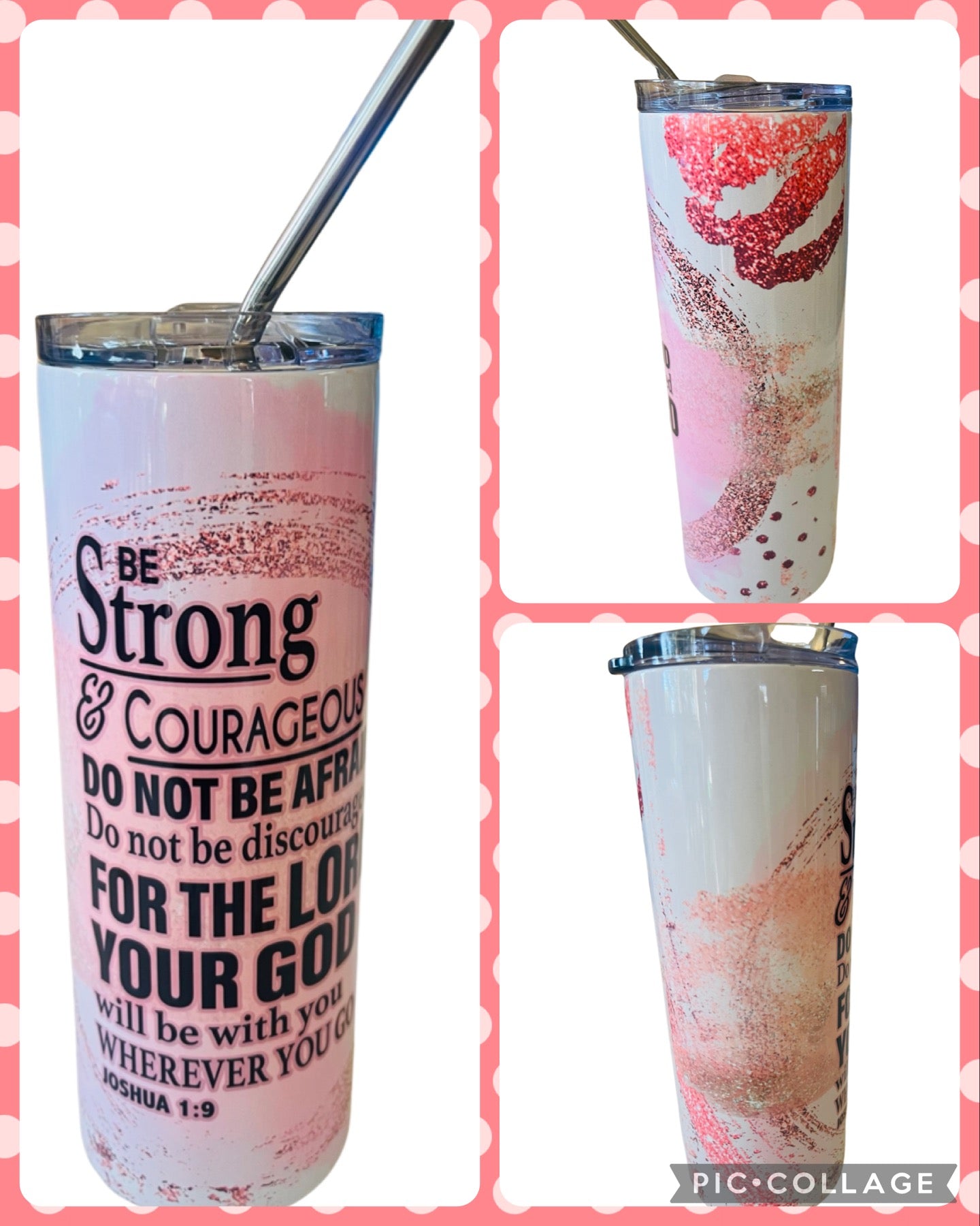 Custom Scripture Engraved Tumbler - Joshua 1:9 Be Strong and