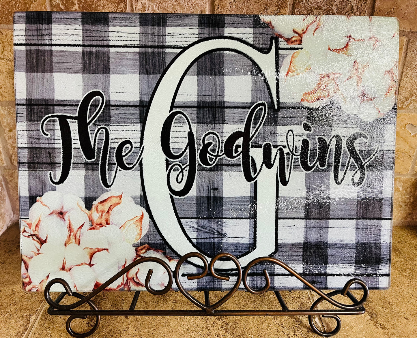 Cutting board-Black Gingham and Cotton